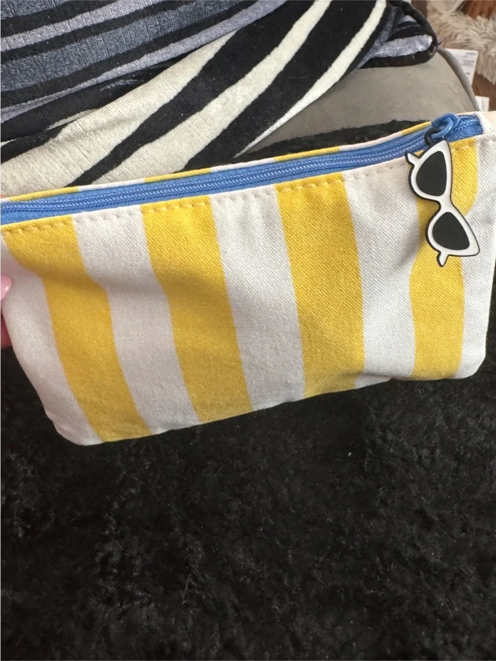Ipsy Yellow & White Striped Cosmetic Glam Bag
